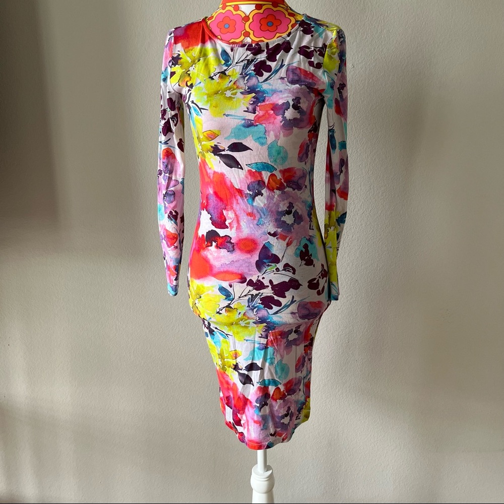 Alice and Olivia XS long sleeve lightweight mini dress floral